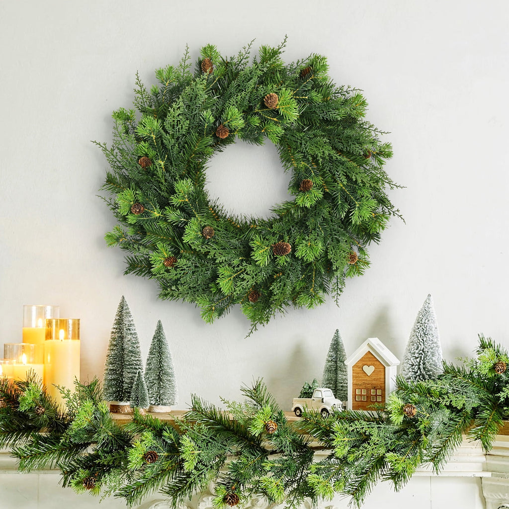 Sonoma Cypress with Pinecones Artificial Christmas Wreath, Green, 24", by Holiday Time