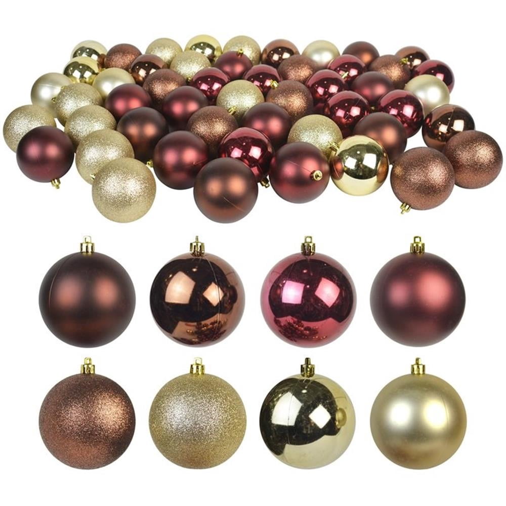 Jeco 50 Piece Shatterproof Plastic Christmas Ornament Set in Brown/ Gold/ Red