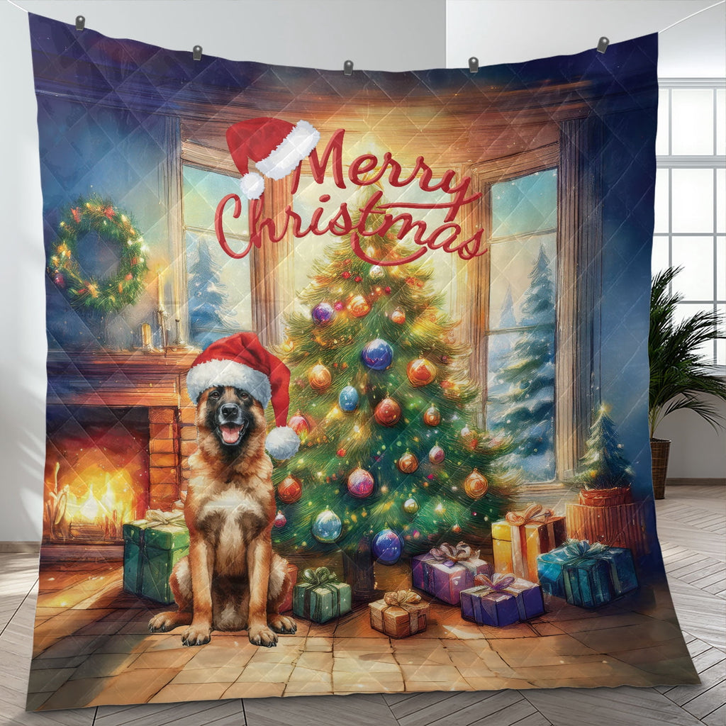 Merry Christmas French Bulldog Santa Hat Xmas Tree Winter Holiday Quilt Bedding Set Dog Lover Gifts 1 Blanket Bed Cover 2 Pillowcases - 01013