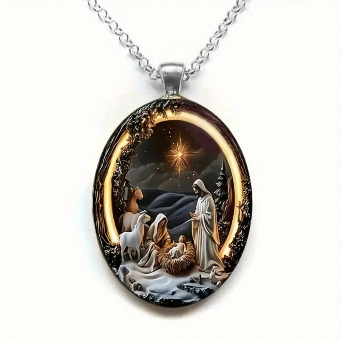 Uxgjfwu Nativity Scene Necklace, Jesus Incarnation Pendant with Manger Design, Christian Religious Jewelry for Christmas, Inspirational Gift for Believers, Symbolic