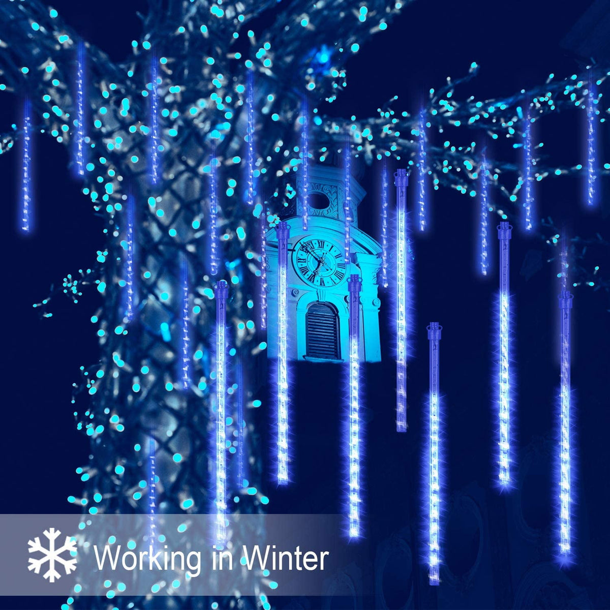 Rirool Meteor Shower Rain Lights, Valentine Lights 50cm 10 Tubes 540 LED Icicle Snow Falling Christmas Lights Outdoor Raindrop Lights, Xmas Wedding Party Tree Holiday Decoration, Blue