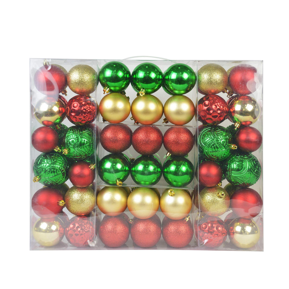 Jeco 84 Piece Shatterproof Plastic Christmas Ornament Set in Red/ Green/ Gold