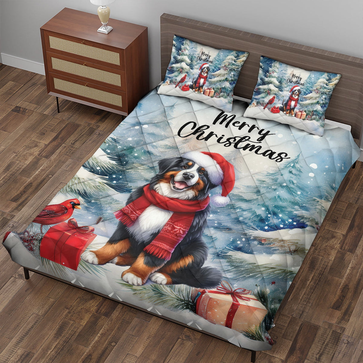 Merry Christmas French Bulldog Enjoys Woofmas Winter Xmas Holiday Quilt Bedding Set Dog Lover Gifts 1 Blanket Bed Cover 2 Pillowcases - 02022