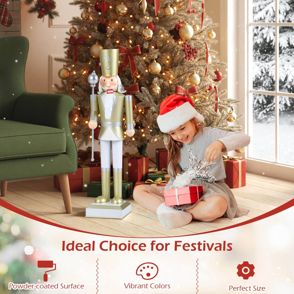 Costway 32.5” Christmas Nutcracker with High Hat & Beautiful Scepter, Uniform & Boots for Yard Gold