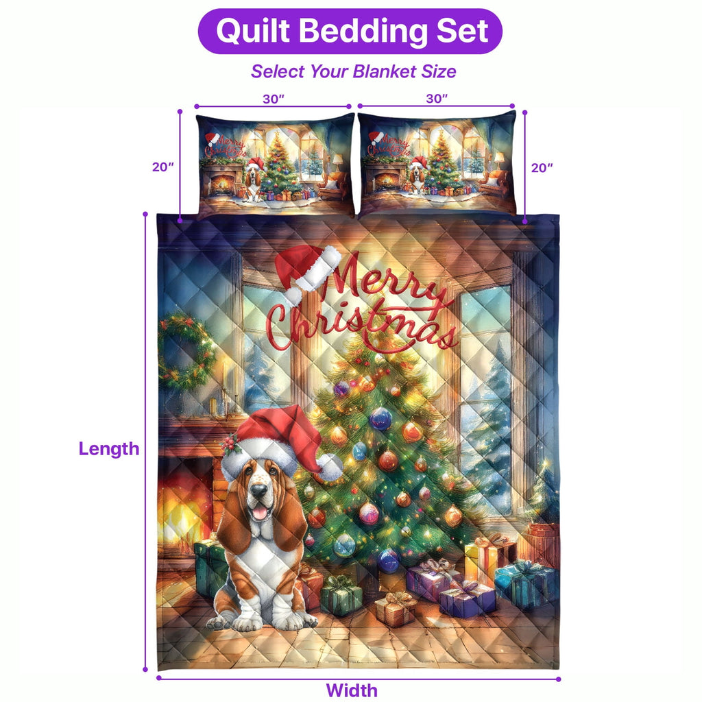 Merry Christmas French Bulldog Santa Hat Xmas Tree Winter Holiday Quilt Bedding Set Dog Lover Gifts 1 Blanket Bed Cover 2 Pillowcases - 01013