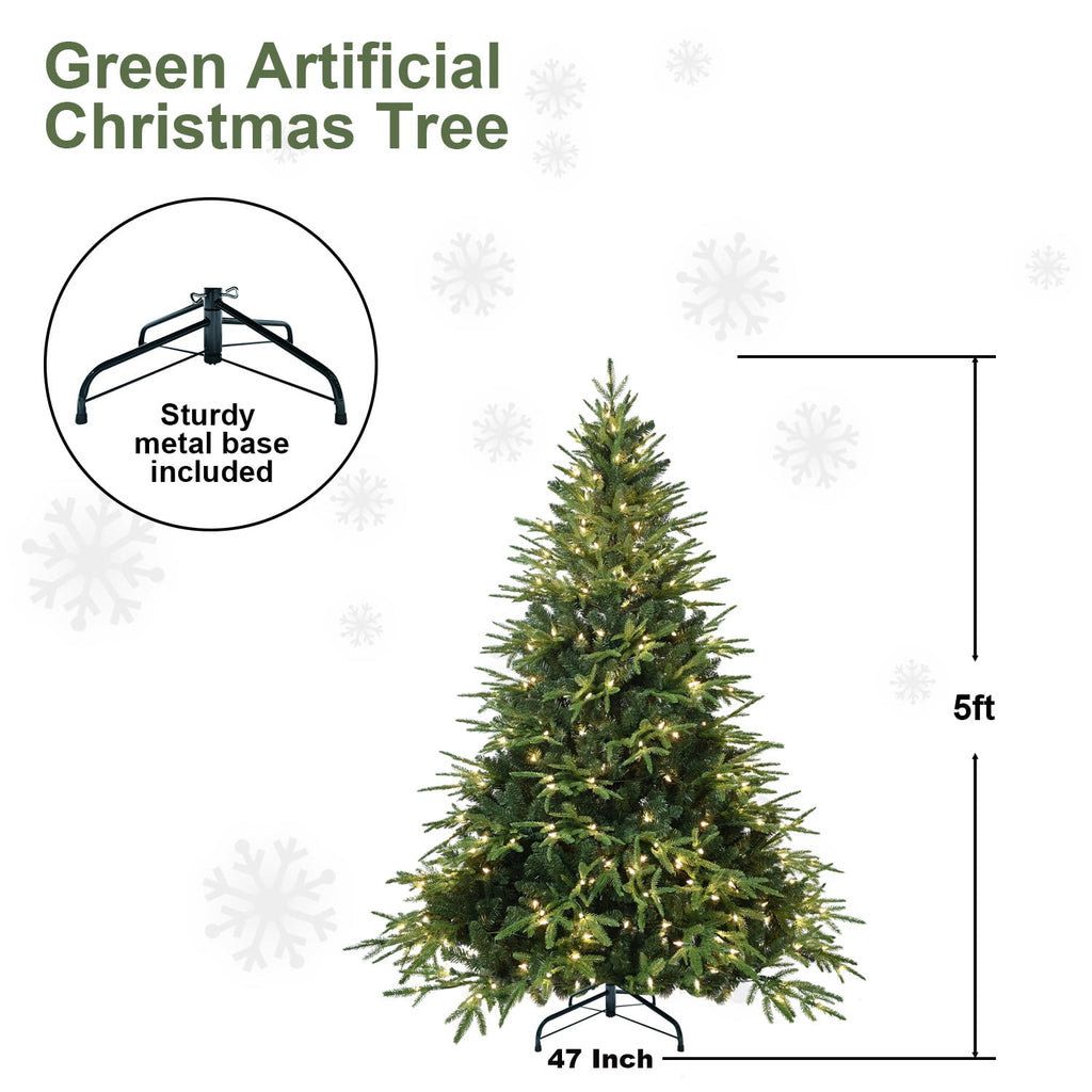 Makeatree 4ft Prelit Artificial Christmas Tree Realistic Fir Xmas Tree with 907 PE PVC Tips & 150 Lights Green & Foldable Base