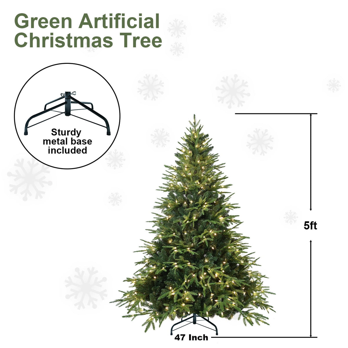 Makeatree 4ft Prelit Artificial Christmas Tree Realistic Fir Xmas Tree with 907 PE PVC Tips & 150 Lights Green & Foldable Base