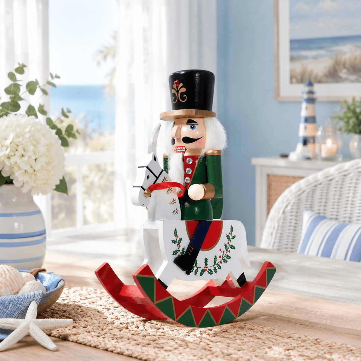 Gingerbread Wooden Nutcracker Rocking Horse Soldier Figurine Indoor Christmas Decor