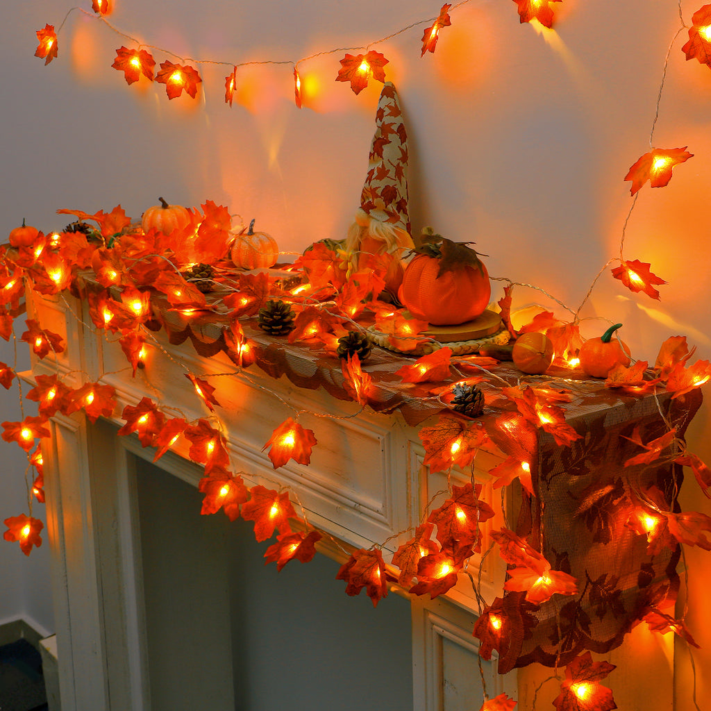 Scidweet 6 Pack Fall Garland with Lights, 60FT 120 LED Fake Autumn Maple Leaves Garland Indoor Outdoor Fall Decorations for Home Patio Party Table Thanksgiving Harvest Halloween Decor, Orange