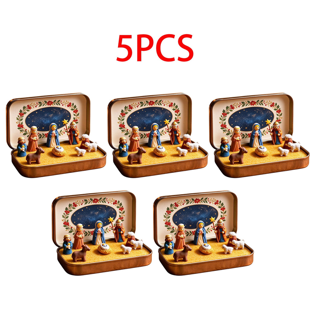 Daghihgewr Mini Christmas Nativity Set Tabletop Tin Box Multicolor Indoor Religious Ornament 1-Count 3.9 x 2.8 x 1.2 Inch