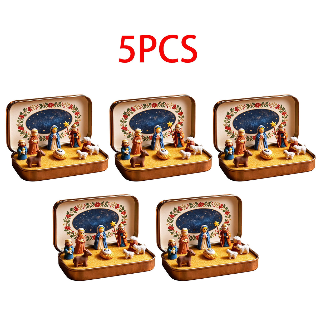 Daghihgewr Mini Christmas Nativity Set Tabletop Tin Box Multicolor Indoor Religious Ornament 1-Count 3.9 x 2.8 x 1.2 Inch