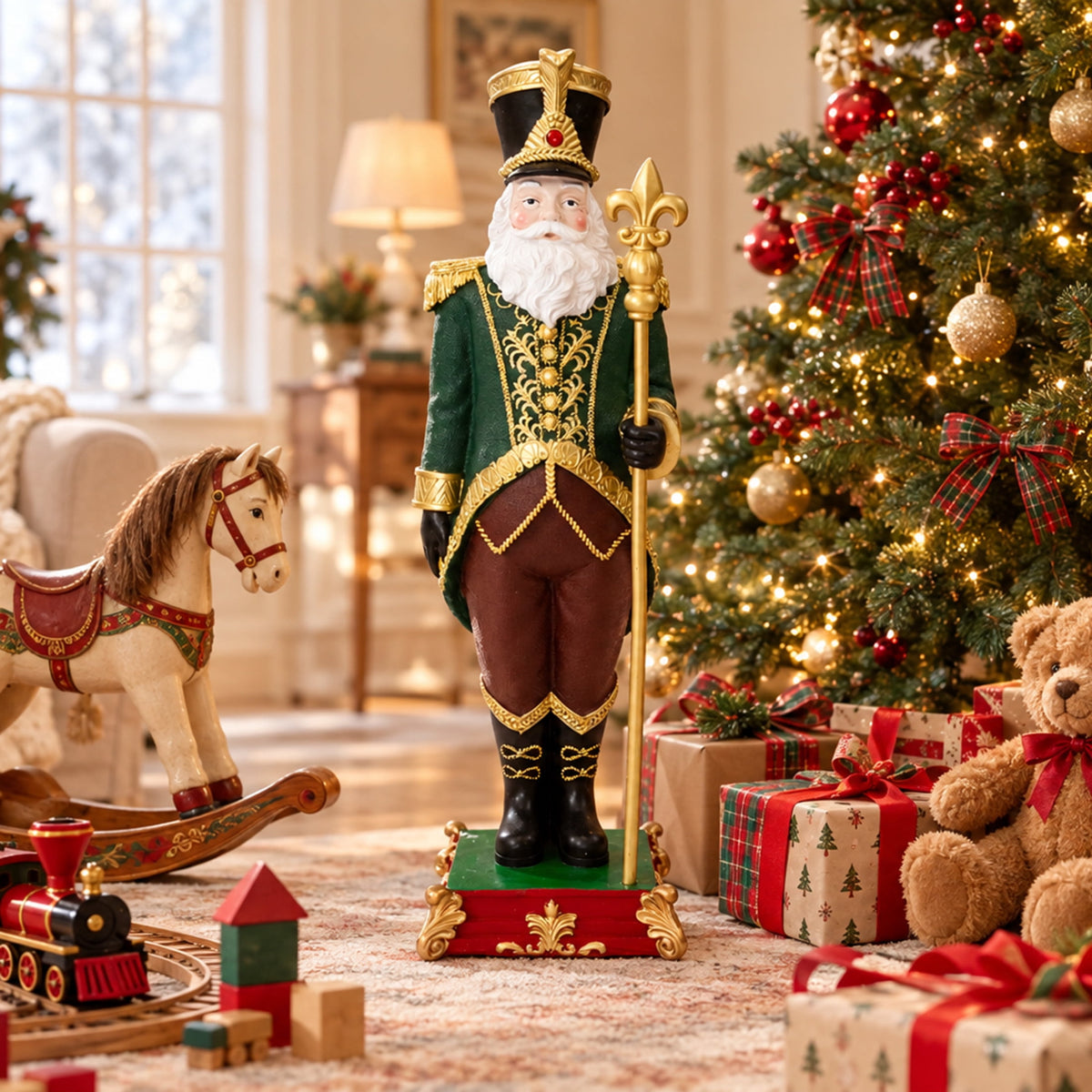 Sunnydaze Green Polyresin Guardian of the North Pole Nutcracker Christmas Statue, 37"