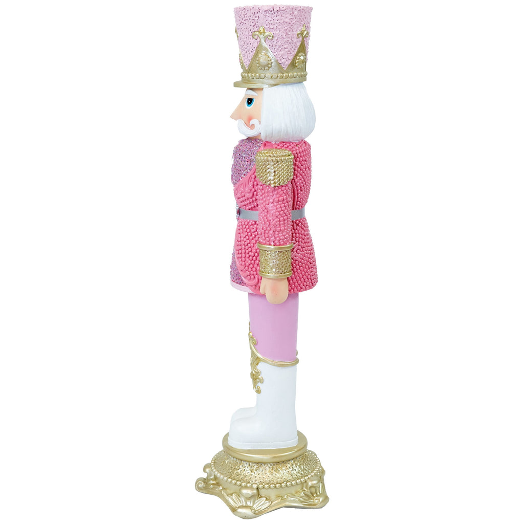 Sunnydaze Pink Polyresin Kenneth the Princely Nutcracker Christmas Statue, 37"