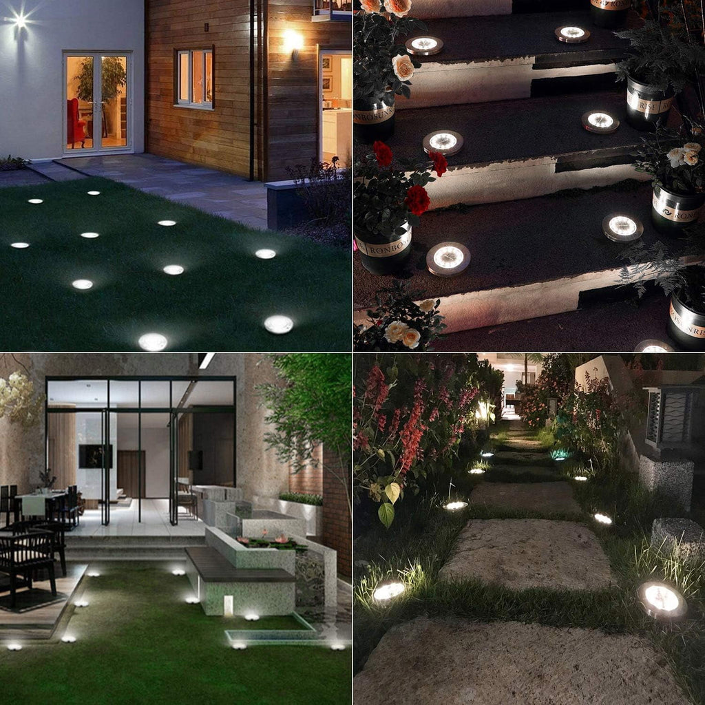 Rirool 12-Pack Solar Ground Lights, Waterproof Outdoor Garden LED Pathway Lights, Energy-Saving In-Ground Landscape Lighting for Yard, Lawn, Patio, Walkway - Cool White
