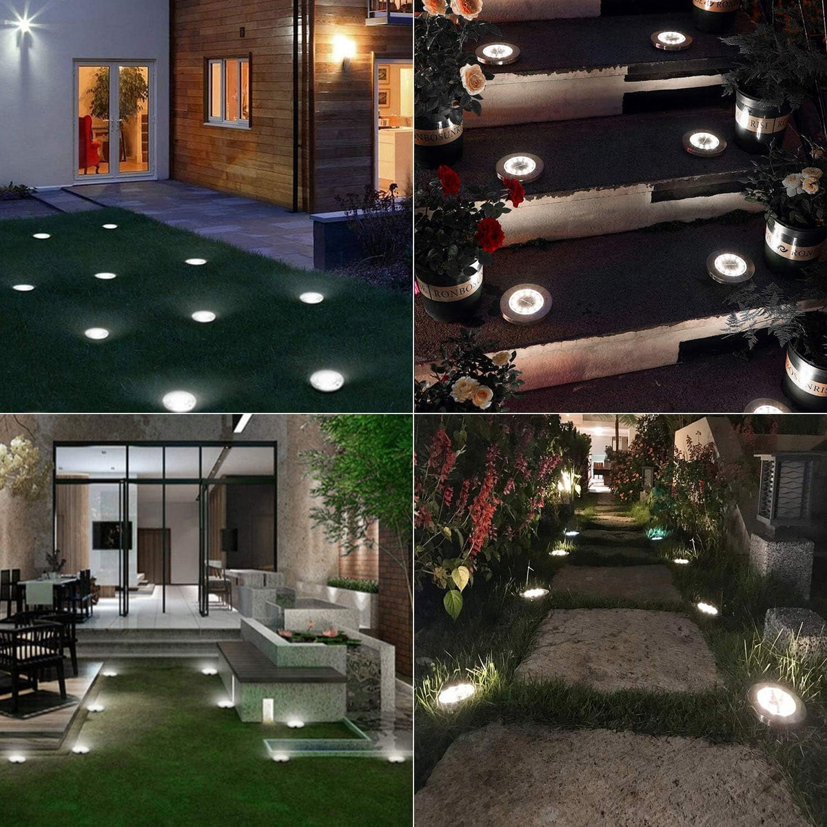 Rirool 12-Pack Solar Ground Lights, Waterproof Outdoor Garden LED Pathway Lights, Energy-Saving In-Ground Landscape Lighting for Yard, Lawn, Patio, Walkway - Cool White