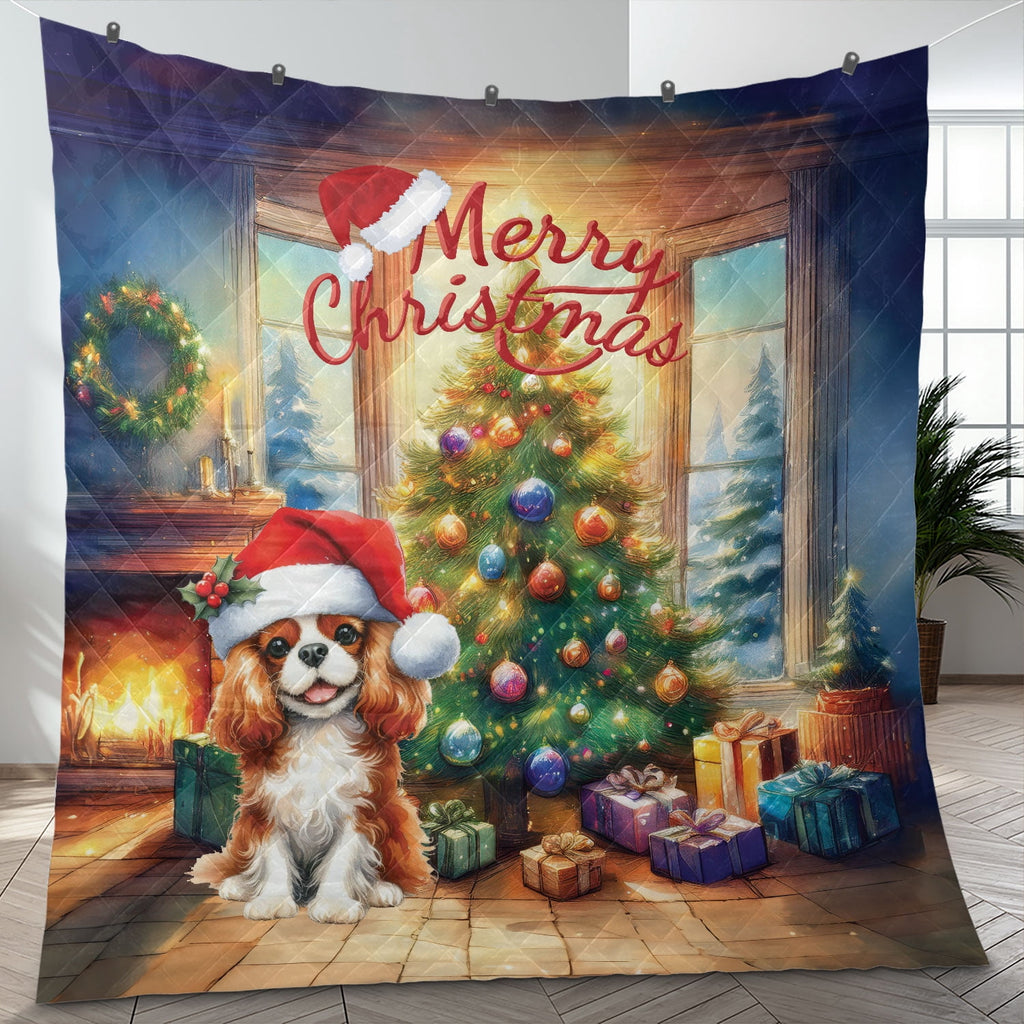Merry Christmas French Bulldog Santa Hat Xmas Tree Winter Holiday Quilt Bedding Set Dog Lover Gifts 1 Blanket Bed Cover 2 Pillowcases - 01013