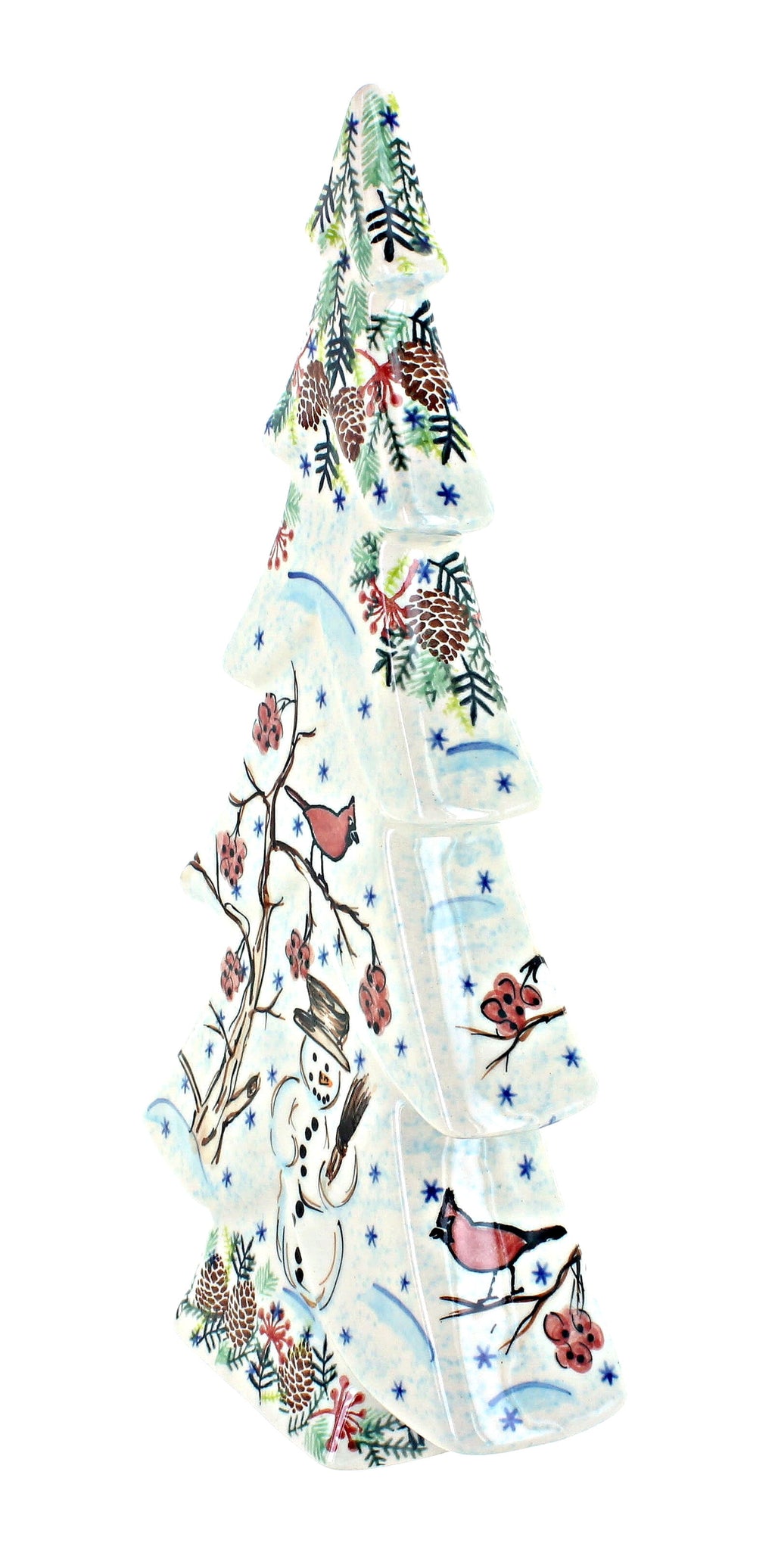 Blue Rose Polish Pottery Little Snowman Flat Christmas Tree
