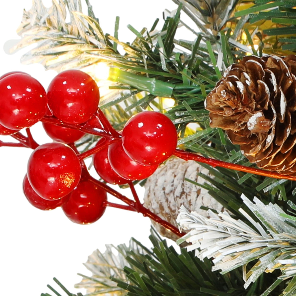 Uforic 9ft Pre-Lit Artificial Hinged Christmas Tree with 2058Frosted Tips & 900 Lights, 111Pine Cones & 111Red Berries, Remote Control, Green