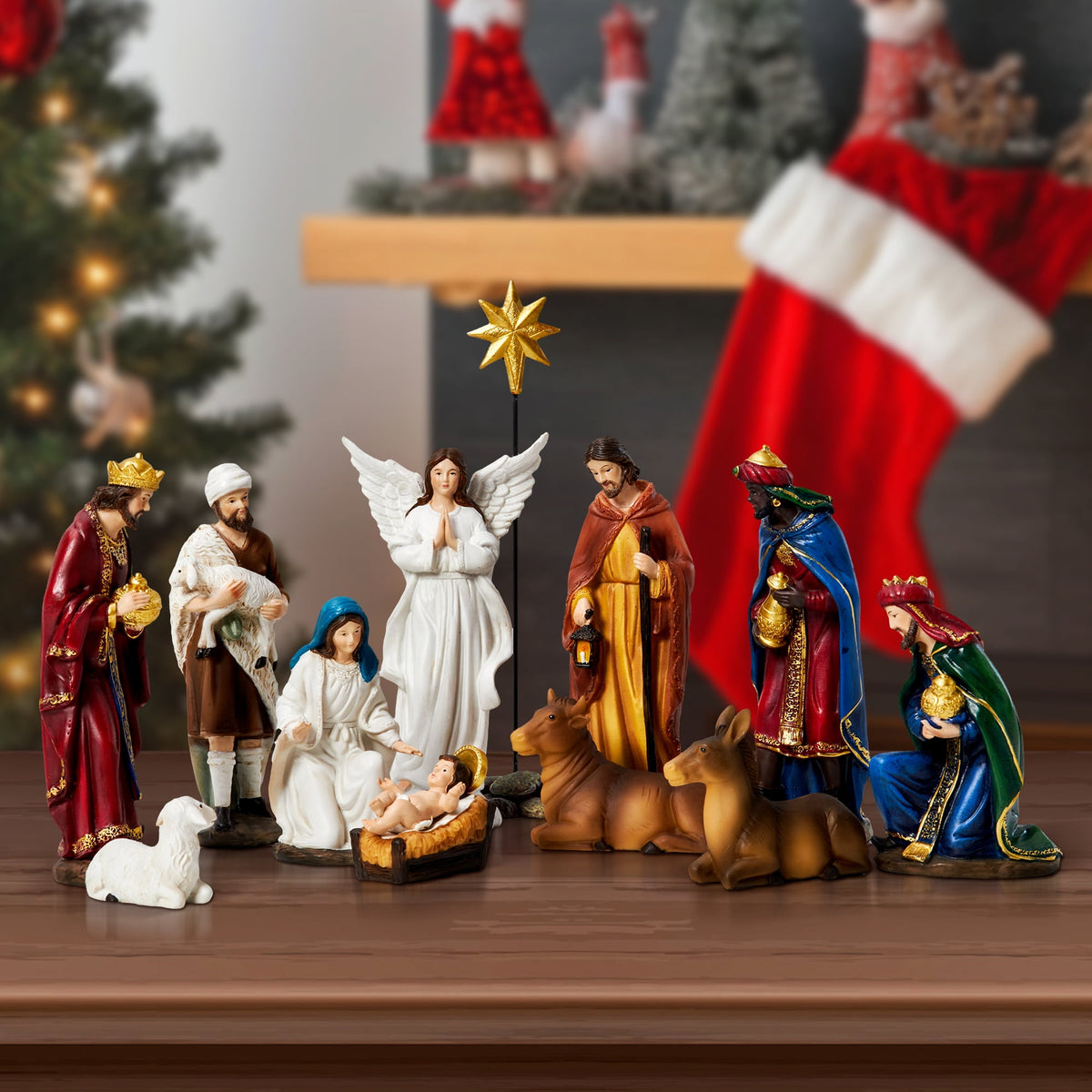 KUETH Indoor Nativity Set Christmas Nativity Scene Holiday Family Gift Religious Decorations 13 Pieces 7 inch