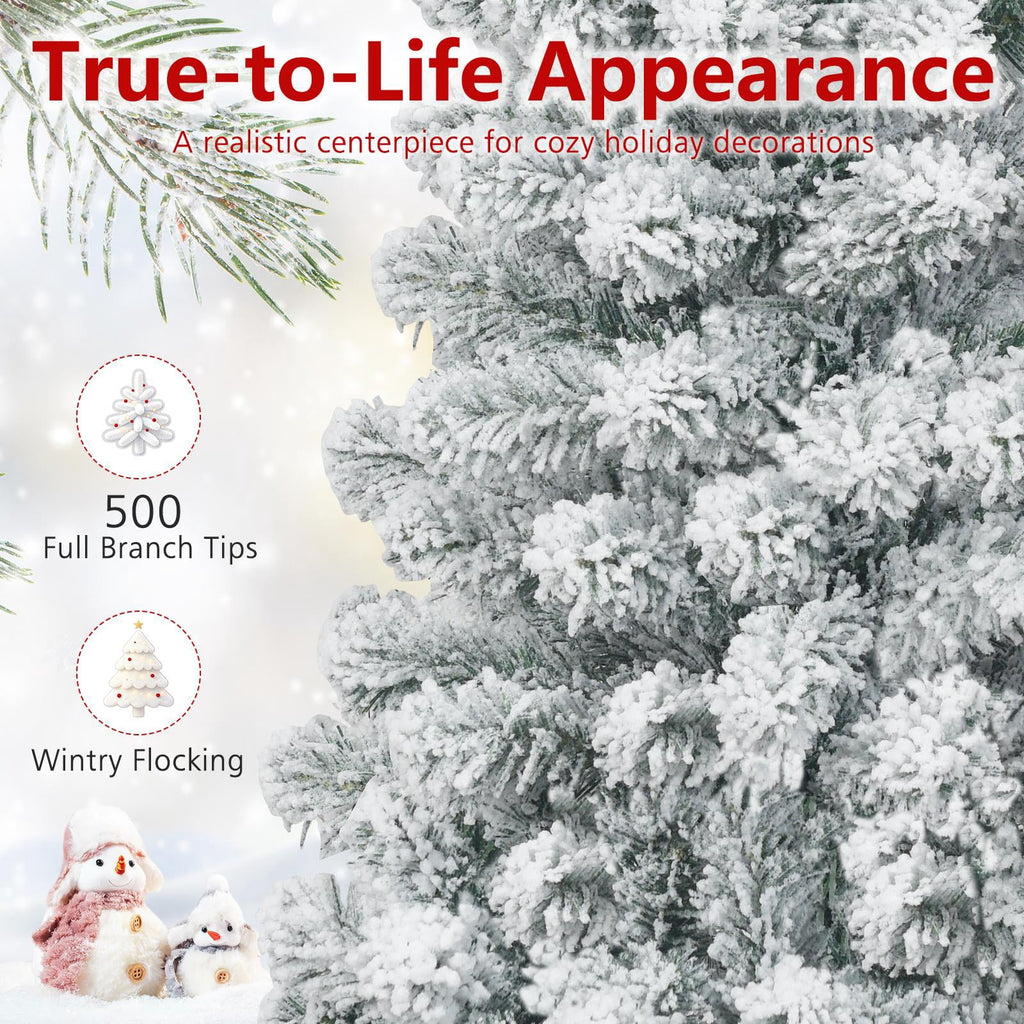 Costway 7.5 FT Unlit Flocked Pencil Christmas Tree Hinged with 641 Branch Tips