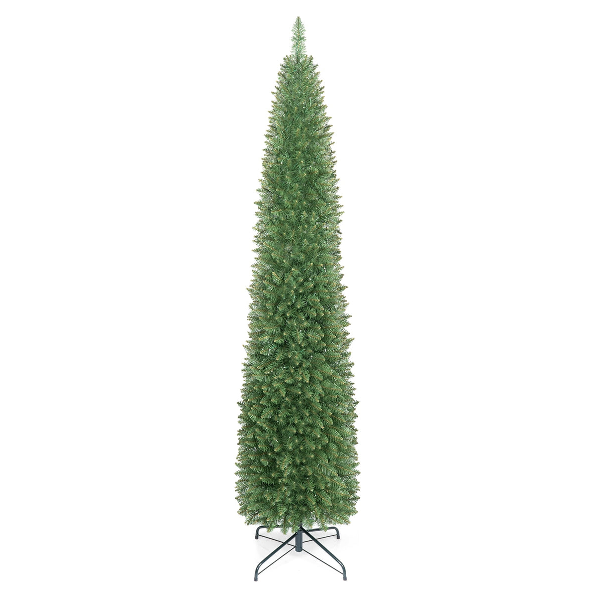 Costway 6 FT Pencil Christmas Tree Pre-Lit Folding Metal Stand Green