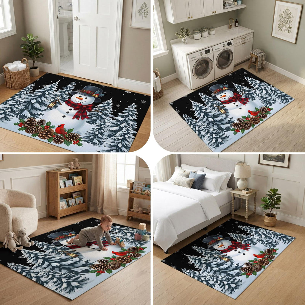 5x7 Area Rugs, Light Blue Snowman Christmas Non-Skid Rubber Backing Large Rectangle Rugs - Living Room Bedroom Home Office, Xmas Pinecone Tree Snowflake Indoor Floor Mat Carpets Washable Rug