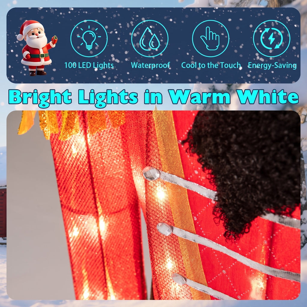 Airfind 5 FT Lighted Christmas Nutcracker with Glitter Sword for Outdoor, Metal Tinsel Frame, 21.5" x 5 ft Footprint, Multi-color