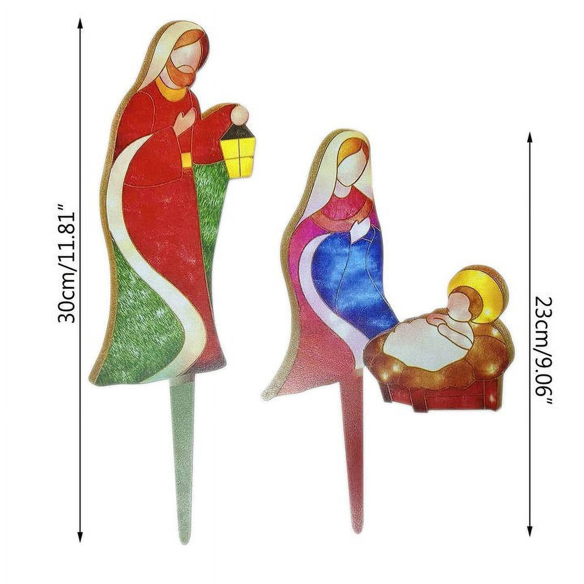 Mini Outdoor Lighted Nativity Scene Set, 9.06 -11. Inches Stained Acrylic Holy Family Decor, Easy Assemble Religious Christmas Yard Decoration for Garden Lawn