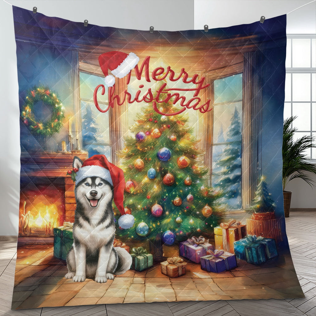 Merry Christmas French Bulldog Santa Hat Xmas Tree Winter Holiday Quilt Bedding Set Dog Lover Gifts 1 Blanket Bed Cover 2 Pillowcases - 01013