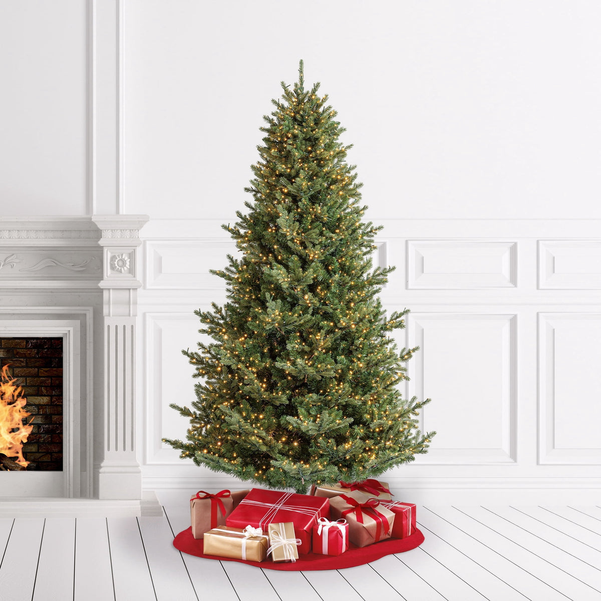 My Texas House 7.5' Pre-Lit Grand Spruce Green Artificial Christmas Tree with LumaDazzle Color-Changing Twinkle LED Lights, Quick Set, and Stand