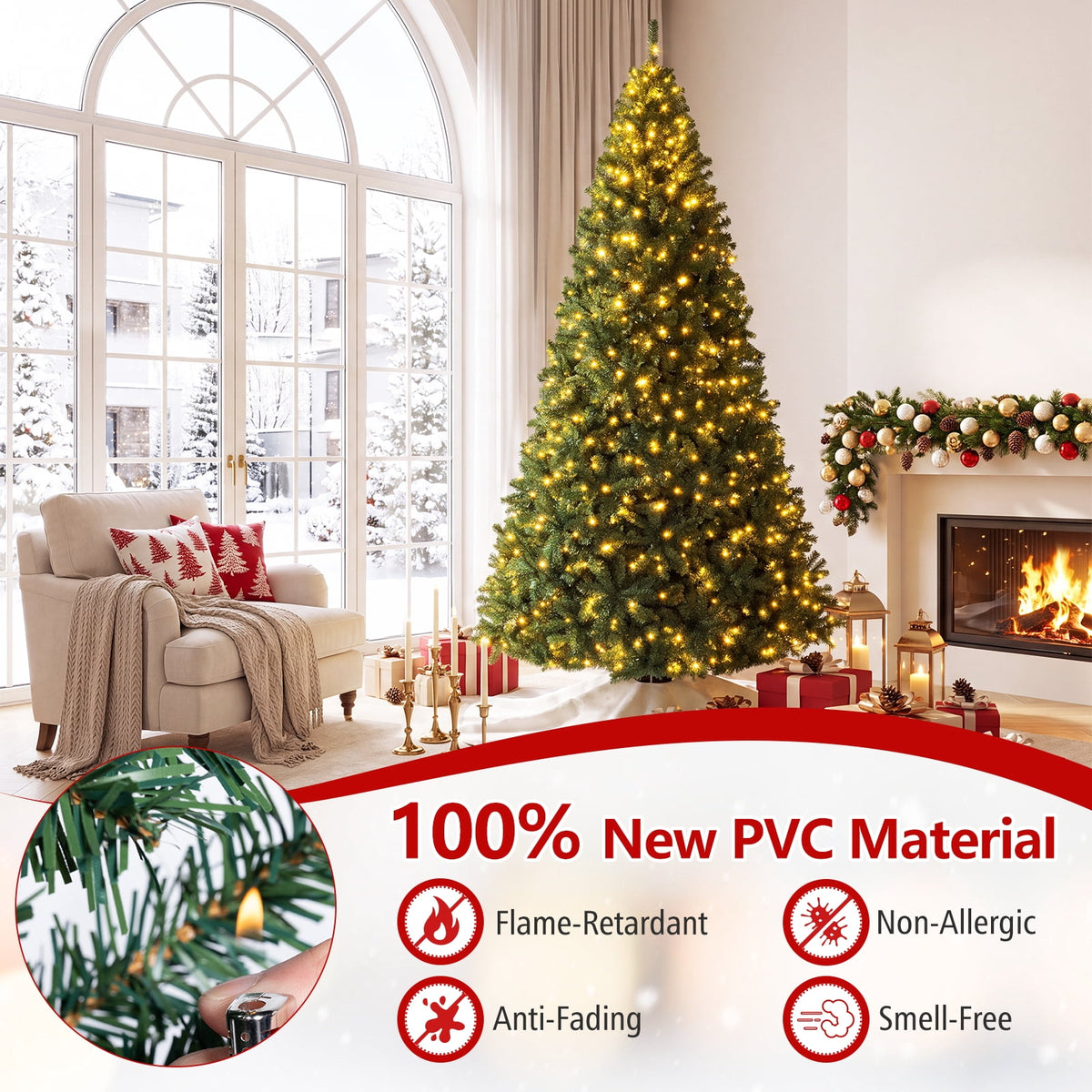 Costway 8Ft Pre-Lit Artificial Christmas Tree Hinged 750 LED Lights