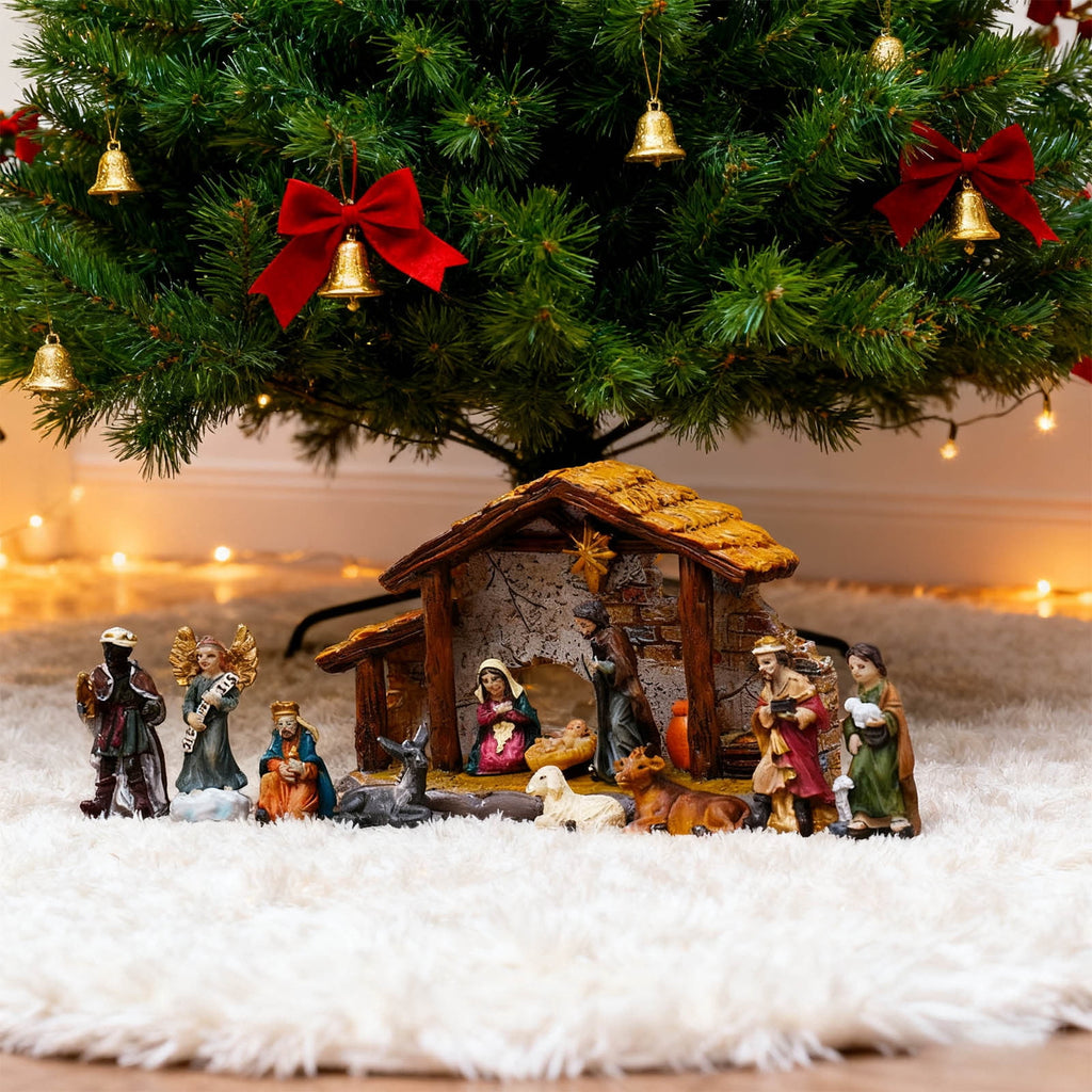 Nativity Set Christmas Indoor 16 Piece 2.36 inch Scene Statue Figurines Jesus Manger Crib Ornament Church Xmas Gift Home Decoration