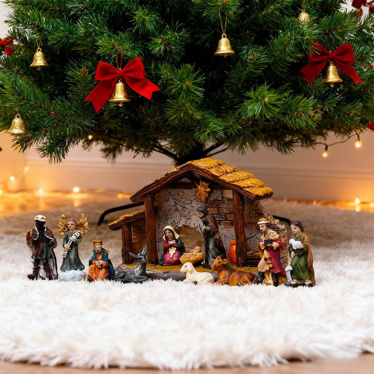 Nativity Set Christmas Indoor 16 Piece 2.36 inch Scene Statue Figurines Jesus Manger Crib Ornament Church Xmas Gift Home Decoration