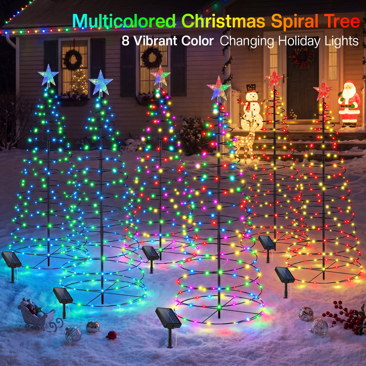 2 IN 1 Solar Christmas Lights C9 LED 33FT 25 LED with Ground Stakes Hanging Design Warm White Multicolor 8 Modes Waterproof for Garden Walkway Patio Christmas Decor