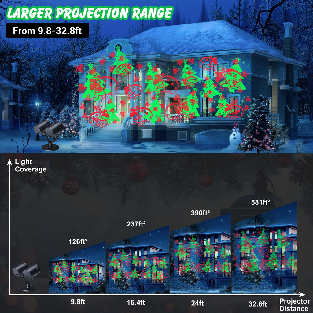 Ceevoo Snowflake Christmas Projector Lights, Double Head Dynamic Christmas Projection Lights with Timer, Waterproof Holiday Decorations Outdoor for Party Garden Yard Indoor Xmas Decor