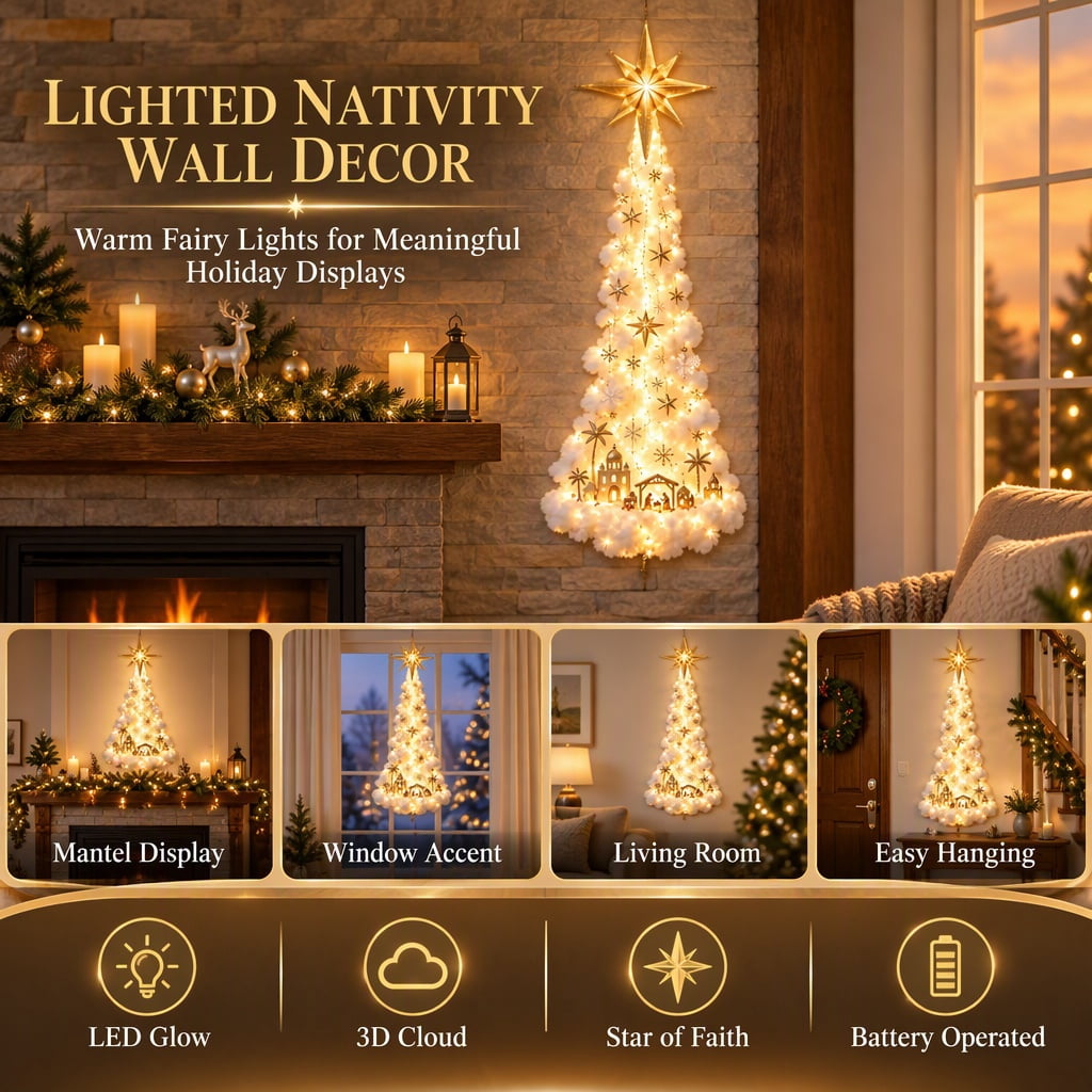 Bethlehem Star of Faith Nativity Decor, Christmas Decorations，Warm Fairy Lights for Living Room Mantel Window