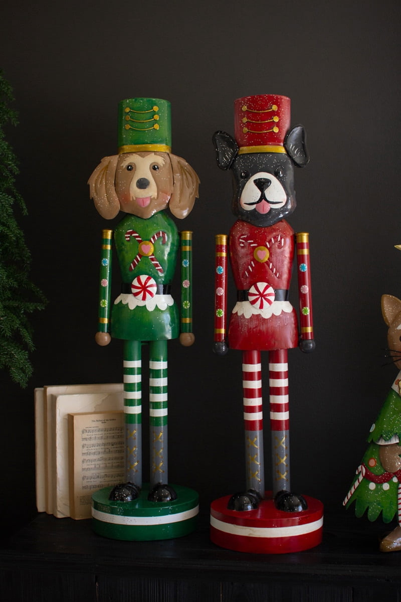 Kalalou Set of Two Painted Metal Christmas Dog Nutcrackers – Holiday Decor