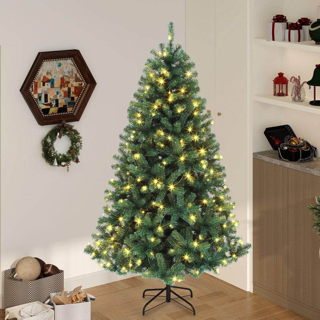 Uforic 6ft Pre-lit Hinged Spruce Artificial Christmas Tree with 1000 Branch Tips & 250 Lights, Remote Control, 11 Light Modes, Green