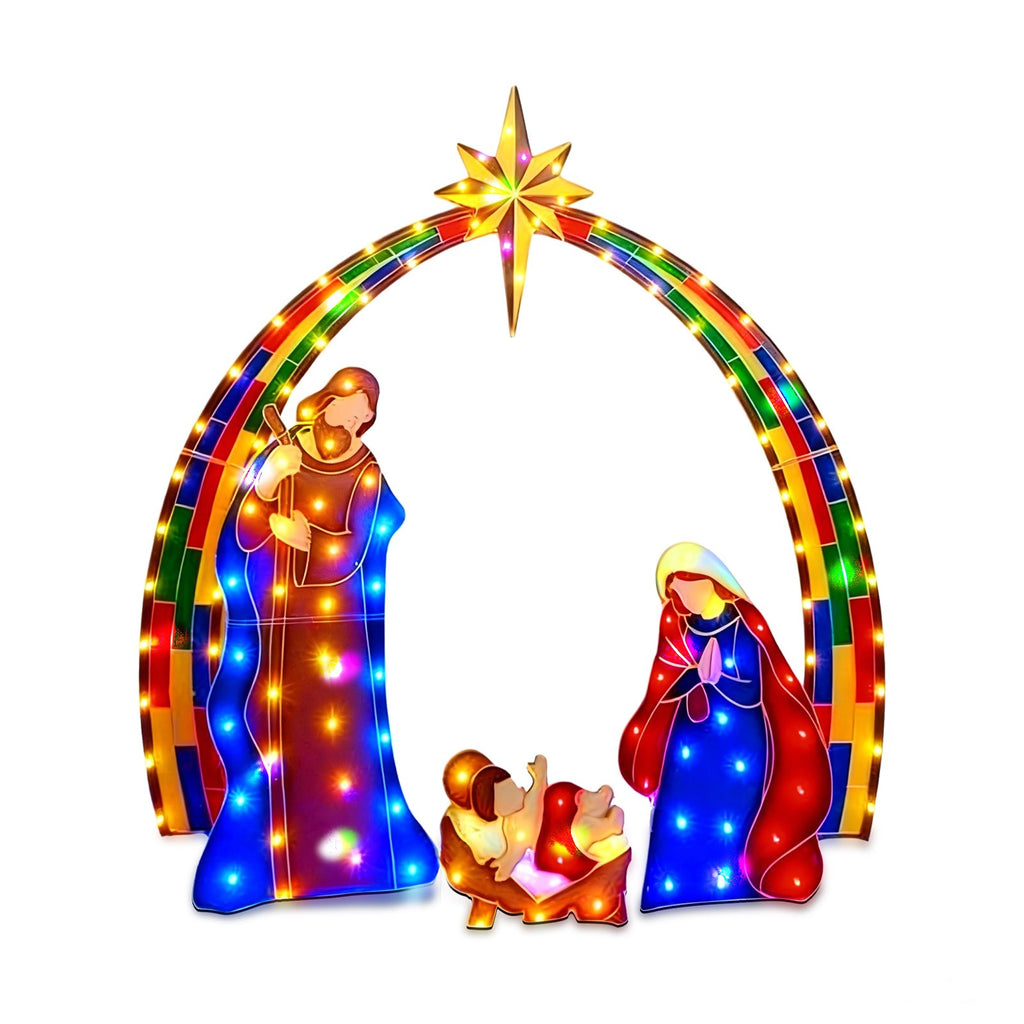 Lighted Nativity Scene, Outdoor Christmas Nativity Table Decor Set, Mini Lighted Christmas Scene Decoration for Holiday Winter Lawn, Garden & Indoor Tabletop