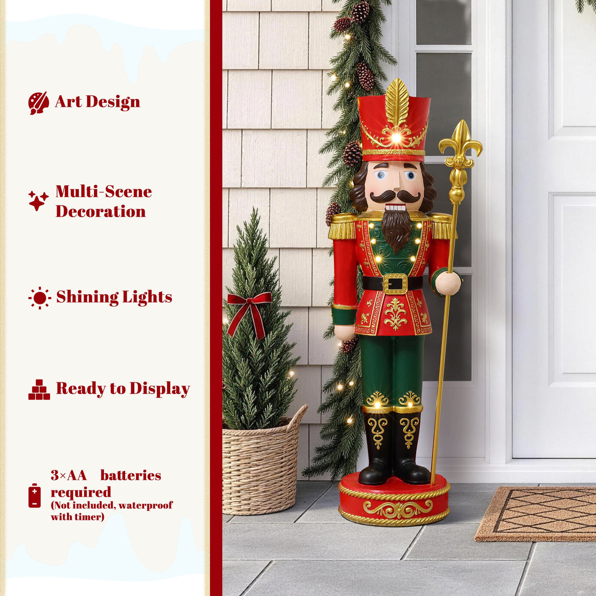 Haven Crest 3.7FT Traditional Nutcracker Soldier in Red with Lights