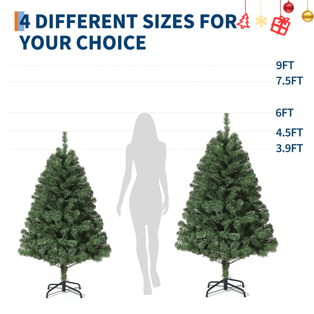 4.5FT/6FT/7.5FT/9FT Artificial Christmas Tree, Realistic Full-Body Branches, Unlit Hinged Sections, Holiday Christmas Tree, Foldable Base for Easy Setup and Storage for Home Parties