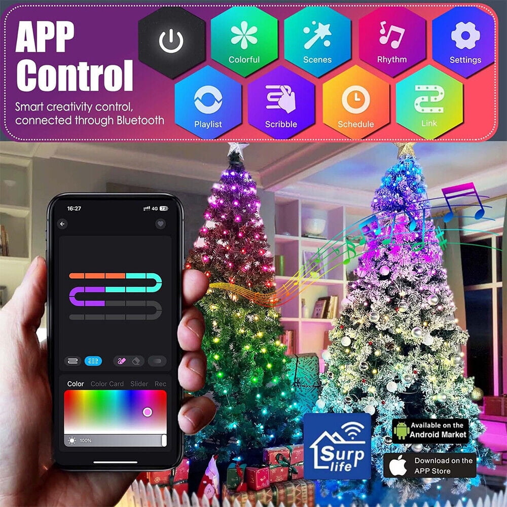 IC ICLOVER Christmas String Lights, 6.56FT x 400LEDs Waterfall String Lights, App Control with Remote, 10 Modes Christmas Tree Lights Waterproof for Indoor Outdoor Xmas Decorations