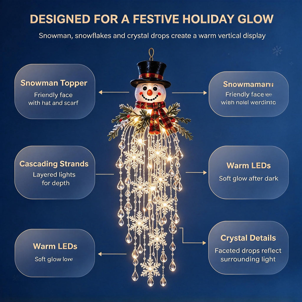 Crystal Cascade Christmas Light - Hanging Snowflake & Crystal LED Porch Decor(Blue light ball)