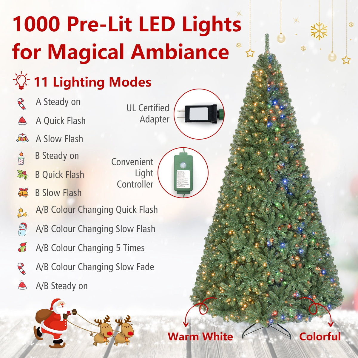 Costway 4 FT Pre-Lit Artificial Christmas Tree with 296 Dense Branch Tips, 100 LED Lights