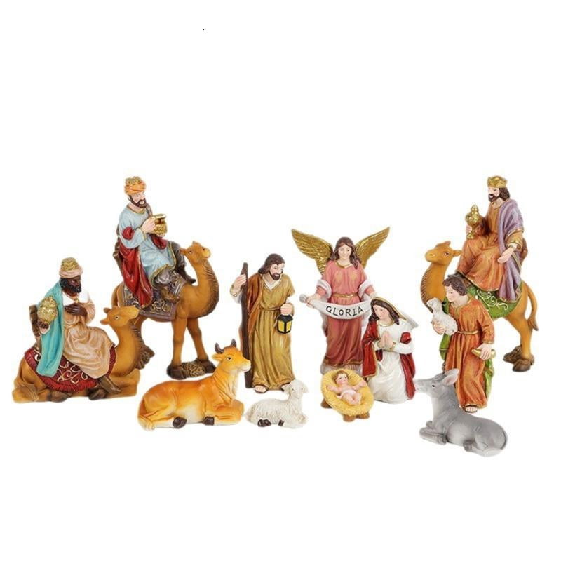 ANXPTIME Christmas Nativity Figurines Resin Manger Holy Family Nativity Scene Statue