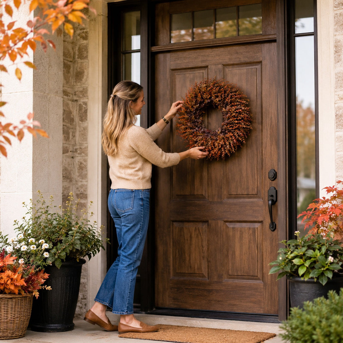 Wreath 28 Inch Artificial Faux Leaf Thanksgiving Wreath for Front Door Home Seasonal Decor