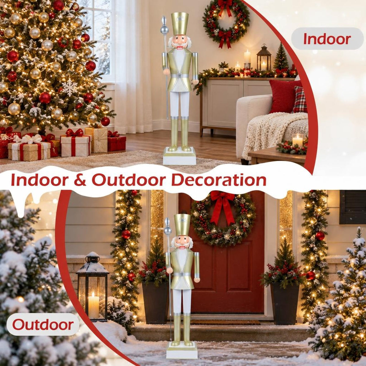 Airfind 4 FT Christmas Nutcracker with High Hat & Beautiful Scepter-White & Golden, Metal Frame, 10.5" x 10.5" x 4' Footprint, White