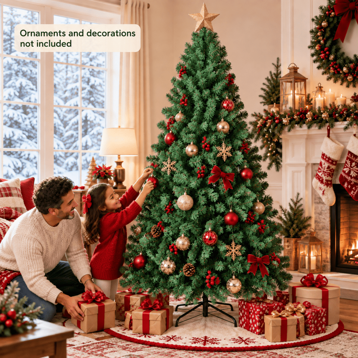 Vebreda Christmas Tree 6ft Artificial Hinged Xmas Tree with 1,000 Branch Tips, Green