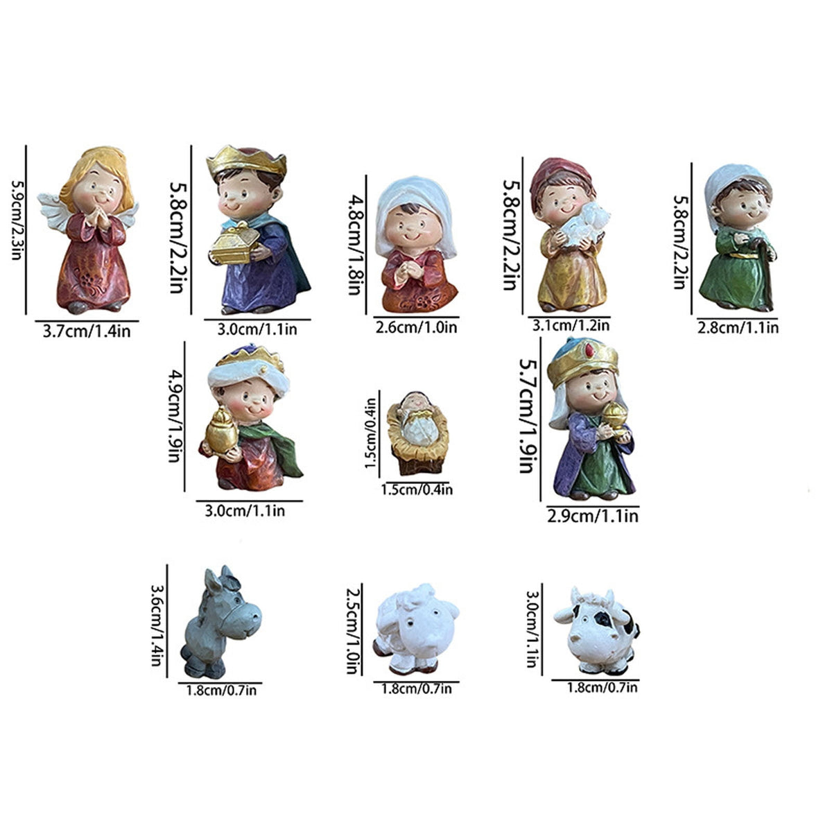 SIYTUAU Christmas Manger Nativity Scene Ornament Miniature Resin Craft Set 11 Piece Holy Family Figurines Display For Tabletop Holiday Decor