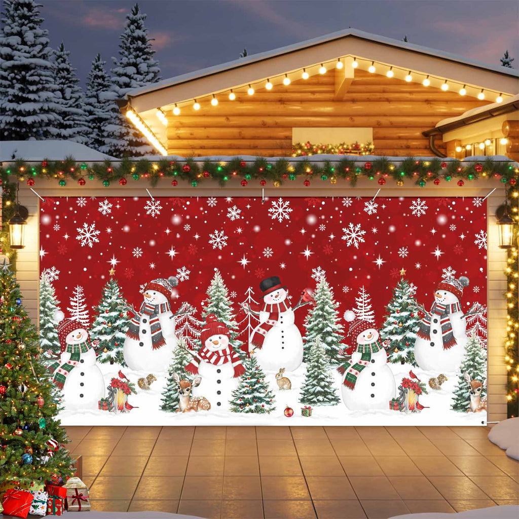 Fsddascl 7 x 16 Ft Christmas Garage Door Cover, Black Christmas Tree Large Garage Door Banner, Xmas Snowflake Green Golden Hanging Garage Mural Background for Indoor Outdoor Xmas Party Supplies